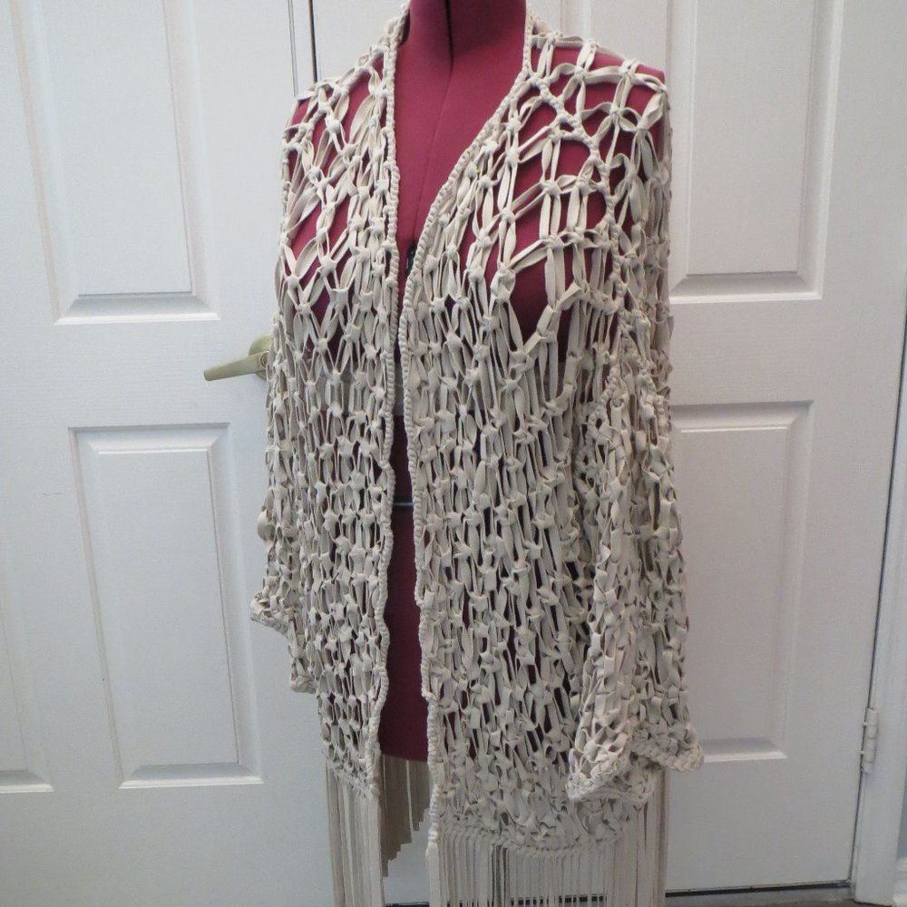 RARA AVIS leather macrame BOHO FRINGE open JACKET topper NWT plus 3x long ample